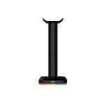 تصویر استند هدست مشکی مدل HA300 روی میز کار.